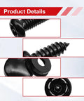 Tough As Nails Rustproof License Plate Screw Kit With Anti Theft Quarter Inch Stainless Steel Bolts and Heavy Duty Hex Nuts close-up of black screws with washers
