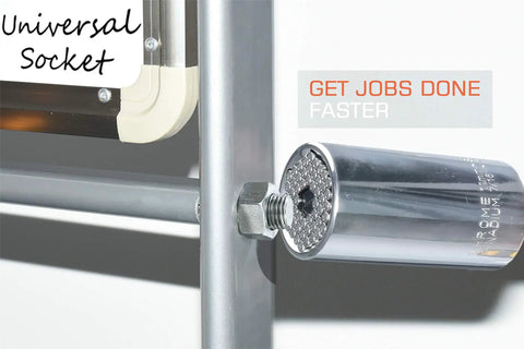 Self Adjusting Universal Socket Fits 7/16 Inch To 1-1/4 Inch And 11mm To 32mm on metal pipe demonstrating grip