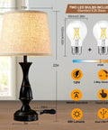 Table Lamps Set Of 2 With Touch Control And USB Ports, 3 Way Dimmable Bedside Lamps For Bedroom, Living Room, And Office, Black Finish