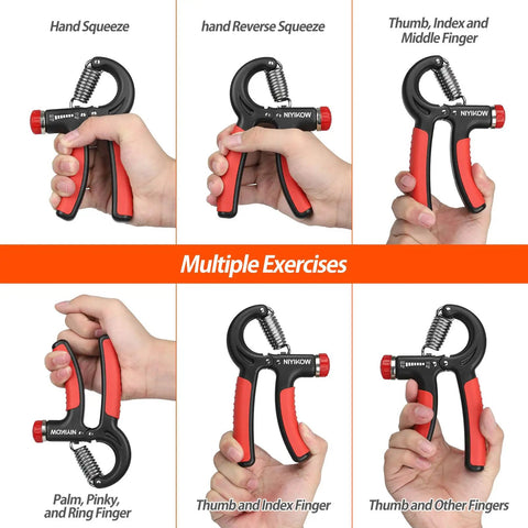 Adjustable Grip Strength Trainer With Easy Resistance Dial Hand Grip Strengthener for musicians and athletes shown in use