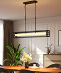 Industrial Farmhouse Kitchen Island Lighting 39.4 Inch Black Rectangular Pendant Fixture Over Table 34W LED Dimmable Linear Chandelier