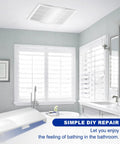 Replacement Exhaust Fan Light Lens S53740000 for Broan Nutone Vent Fans in a modern bathroom with white decor.