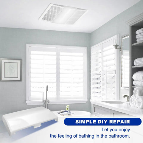 Replacement Exhaust Fan Light Lens S53740000 for Broan Nutone Vent Fans in a modern bathroom with white decor.