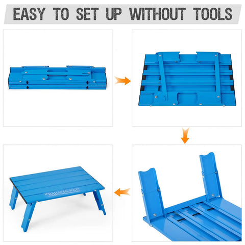 Setup guide for Ultralight Aluminum Mini Table With Adjustable Retractable Legs, 66 Lb Capacity, Foldable Beach Picnic Table