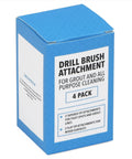 Four Pack Drill Brush Attachments For Grout And Tile Cleaning Quick Change Shafts Cordless Drill Compatible box packaging