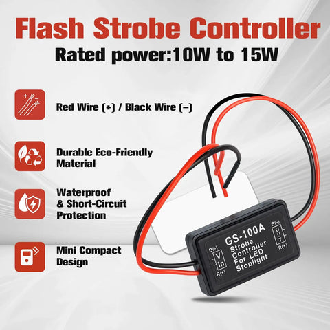 LED Brake Light Flasher Module For 12V-24V Vehicles Red Tail Light Strobe With Smart Brake Pattern in compact wired box