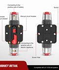 100A Inline Circuit Breaker With No Fuss Manual Reset For 12 To 24V DC Systems, Rugged Fuse Holder, Push Button Reset, Auto Protection For Cars Boats ATVs And Off Road Gear black inline breaker with red manual reset and screw holes