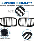Front Kidney Grille Double Slats In Glossy Black For BMW 5 Series F10 F11 F18 2010 To 2017 Sedans ABS Plastic Construction Direct Bolt On Easy Install