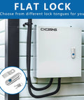 Heavy Duty Stainless Steel Electrical Box Latch Built Like A Tank For Indoor And Outdoor Cabinets Rust Resistant Surface Mount Security Lock on a wall-mounted electrical box with lock tongues.