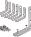 Heavy Duty Stainless Steel L Brackets For Wood Shelves And Furniture, Rust Proof Right Angle Corner Brackets With 108 Screws, Rock Solid Shelf Mounting Hardware Kit 18 Pieces, six brackets with screws.