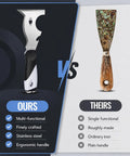 10 In 1 Putty Knife And Paint Scraper Tool With Hammer End, Stainless Steel Blade, Ergonomic PP And TPR Handle, Multi Purpose Home Renovation And Pro Painter Scraping Tool For DIY Projects For Pros And DIYers. Comparison image showing stainless steel multi tool and handle.
