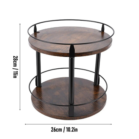 Two-Tier Lazy Susan Turntable Organizer For Cabinets And Pantries, 360 Degree Rotating Wood Kitchen Shelf Carousel with dimensions