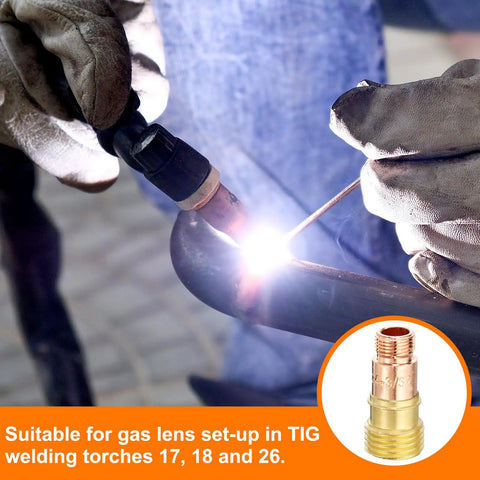 Gas Lens Collet Bodies Kit Pro Grade Five Piece Set For TIG Torch Consumables 17GL332 in use with TIG welding torch.