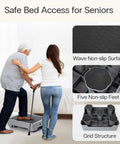 One Step Stool With Non Slip Wave Traction, 3.4 Inch Rise, Wide Base, used by seniors for safe bed access, grid structure.