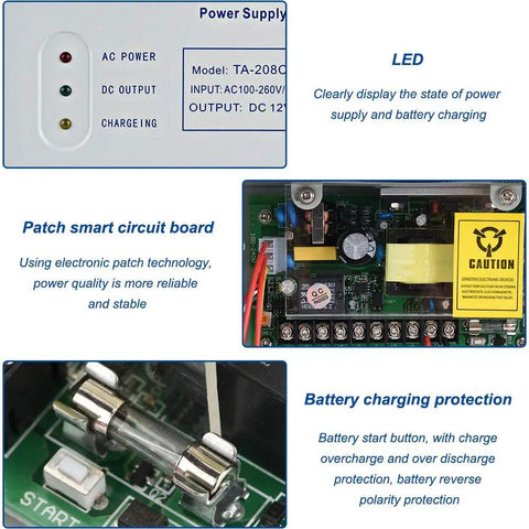 Heavy Duty Access Control Power Supply Box 110 to 240VAC Input 12VDC Output Switching Supply for Door Access System UPS 5A Max Current External detailed view