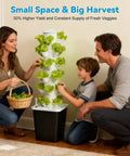 Family using Space Saving Vertical Hydroponic Garden Tower With 5000K Full Spectrum Grow Lights for indoor gardening