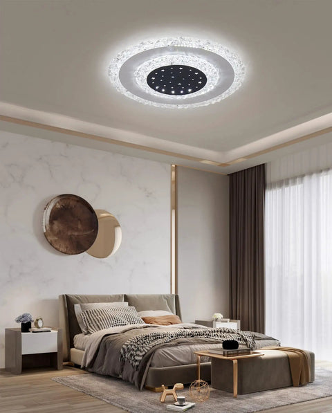 Dimmable LED Ceiling Light With Remote Control Flush Mount Ring Fixture in bedroom, black aluminum, energy efficient