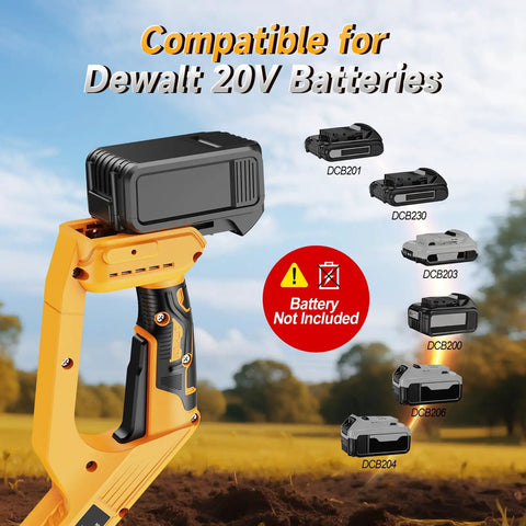 Cordless Garden Tiller Cultivator For 20V Max Battery, Battery Not Included, Compatible with DeWalt 20V shown on handle
