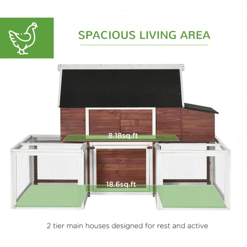 Customizable Outdoor Chicken Coop With Nesting Box And Ramp 114 Inch Wooden Hen House Double Run Poultry Pen