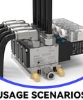 304 Stainless Steel 6 Pack Heavy Duty Push To Connect Pneumatic Fittings, 3/8 Inch OD Tube To 3/8 Inch NPT Thread, shown in air valve setup