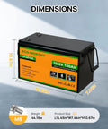 24V 100Ah LiFePO4 Deep Cycle Rechargeable Battery With Bluetooth App Monitoring For Off Grid Solar RV Camper Trolling Motor Or Home Use Low Temp Protection High 2560W Peak Output Real Time SOC And Voltage with dimensions