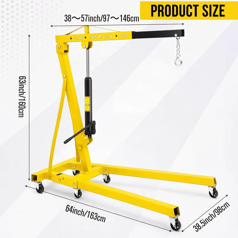 2 Ton Engine Hoist With Lever Stabilizer And Foldable Cherry Picker Beefy Heavy Duty Hydraulic Engine Lift For Automotive Garage Portable Car Repair Crane With Durable Steel Build And CE Certification