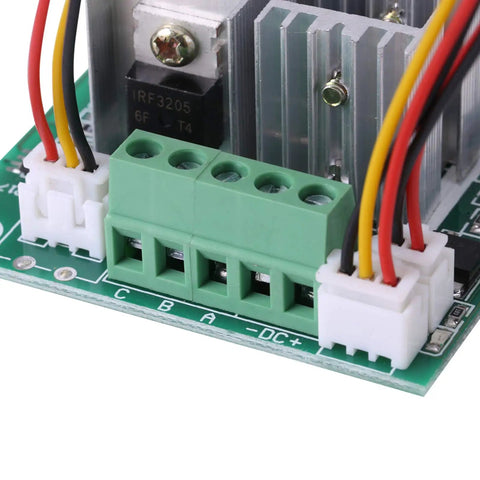 Close-up of Rock Solid Dc Brushless Motor Controller 15Amp 5 To 36 Volt Speed Driver connections and components.
