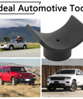 Heavy Duty Bottle Jack Axle Adapter Lifting Saddle For 4 Inch Axle Tube, shown with various vehicles, iron construction