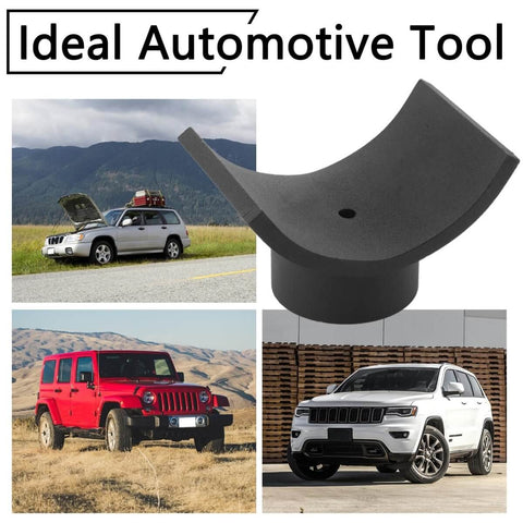 Heavy Duty Bottle Jack Axle Adapter Lifting Saddle For 4 Inch Axle Tube, shown with various vehicles, iron construction
