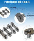 Close-up of Eight Piece Double Roller Chain Master Connector Links For 10A-2 And 50-2 Roller Chains, 15.875mm Pitch Carbon Steel