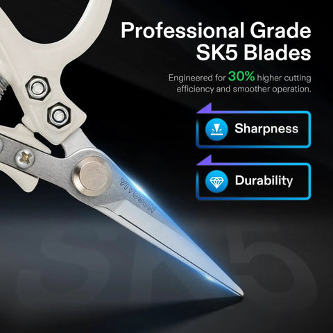 Close-up of Beast Mode Pruning Shears For Gardening With SK5 Blades highlighting sharpness and durability features