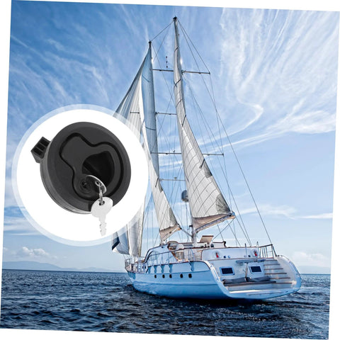 Close-up of LIFKOME 4-pack round flush pull boat latch with key, marine-grade deck hatch hardware