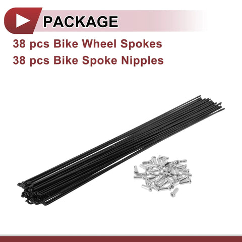 38 Piece 14G Bicycle Spokes 278mm Carbon Steel Black Finish Set For Wheel Repair And Assembly with nipples