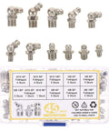 Heavy Duty 45 Pc Metric Carbon Steel Grease Fitting Kit With M6 M8 M10 Straight Zerk Fittings For All-Kind Of Auto And Truck Maintenance Needs, assorted fittings in case
