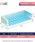 Two Pack Detachable Plastic Tube Rack With 50 Hole Test Tube Holder For Classroom And Lab, Durable Polystyrene, Holds Tubes Up To 17mm Diameter, Portable Three Tier Storage Tray, blue and white dimensions