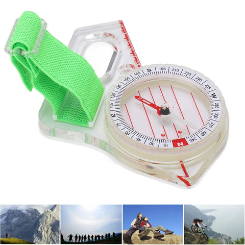 Thumb Orienteering Compass For Outdoor Navigation, Dope Luminous Acrylic Survival Gear With Carrying Loop and green strap