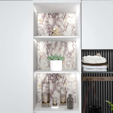 Marble Peel And Stick Wallpaper White And Brown Easy Peel Self Adhesive Vinyl Contact Paper Waterproof Removable Covering For Countertops Kitchen Cabinets Desks Backsplashes And Shelves 15.7 Inch By 78.7 Inch Renter Friendly Decor used on display shelves with decorative items