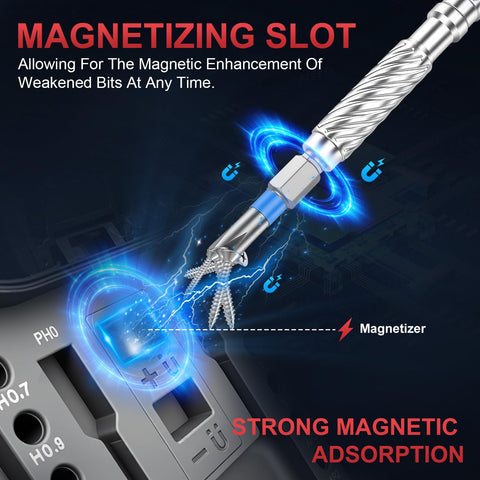 115-In-1 Magnetic Screwdriver Set With Ratchet, S2 Steel Drill Bits showing magnetizing slot feature in use