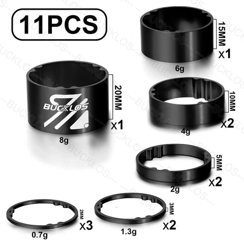 11 Piece Bike Headset Spacer Set With Aluminum Alloy And Carbon Fiber, Includes 2 3 5 10 15 20 Mm Sizes, 1 1/8 Inch Fork
