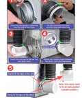 Installation steps for Space Saving Dryer Vent Hose Kit For Tight Spaces Inside The Home with 90 Degree Elbow and accessories.