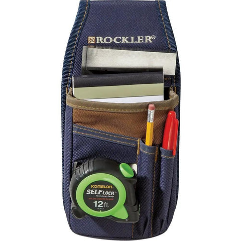 Front view of Heavy Duty Carpenter Tool Pouch With Belt Clip For Easy Access To Tape Measure Pencils Square And More Clip On Utility Bag