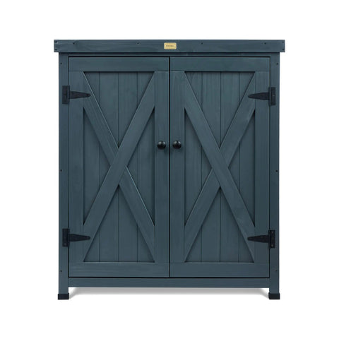 Weatherproof Outdoor Storage Cabinet for Patio and Garden with Shelves and Heavy Duty Metal Tabletop and Wooden Potting Table Workstation Built to Last and Easy Assembly