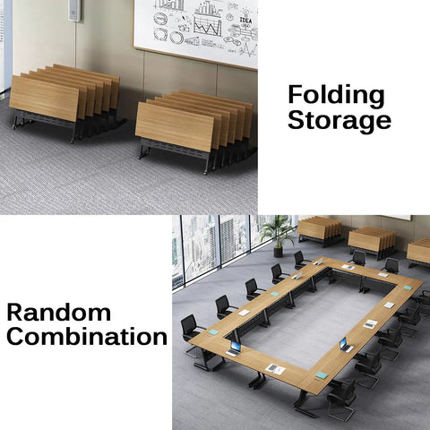 Heavy Duty Folding Training Table With Lockable Caster Wheels And Quick Flip Top Surface ideal for busy offices with stored tables.