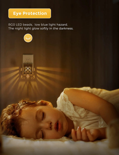 Dusk To Dawn LED Night Light With Dimmable Vintage Glow Soft White 3000K Black Frame providing cozy light near sleeping child