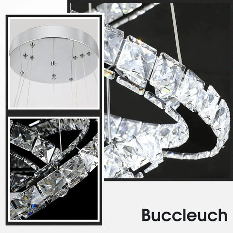Modern LED Crystal Chandelier With Ring Lamp Body Dimmable 6500K Cool White Hanging Crystal Wind Bell Look 19.7 Inch Ideal For Dining Room Living Room Kitchen Bedroom High Quality K9 Crystals And Stainless Steel close-up
