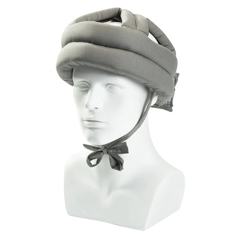 Breathable Elderly Protective Hat For Seniors And Grownups, Fall Prevention Helmet with adjustable fit and gray soft padding on mannequin