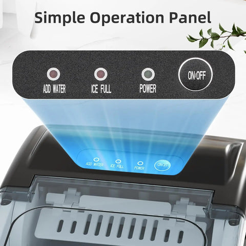 Portable Countertop Ice Maker With Carry Handle For Home Office And Parties, control panel close-up, shows different functions
