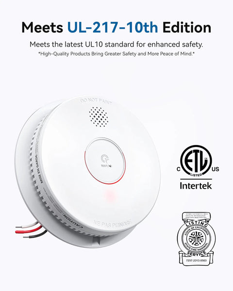 Photoelectric Smoke Alarm With 9V Backup Battery, Hardwired Interconnected Home Fire Detector, Easy Test And Silence Button, Reduces False Alarms, Trusted Safety Upgrade For Living Room, Kitchen, Bedroom And Hallways. UL-217 listed white round ceiling alarm