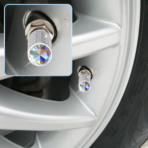 Universal Car Tire Valve Stem Caps Bling Air Cap With Crystal Diamonds Anodized Aluminum Valve Covers With O Ring on car wheel