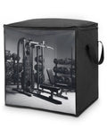 70L Gym Equipment Storage Bag with zippers and handles, showing foldable black tote for organized storage in home or gym.